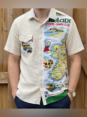 UPCYCLED Irish Linen Tea Towel Linen Shirt - Size Large